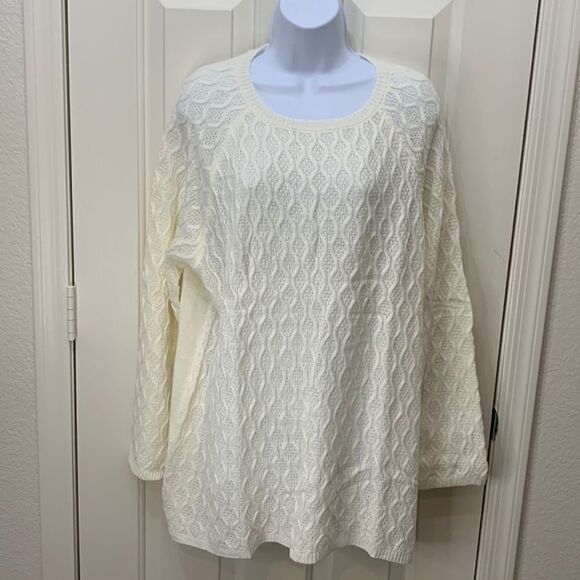 Verve Ami NEW Woman’s Sz 1X Ivory Scoop Neck Long Sleeve Zip Back Light Sweater - Picture 1 of 15